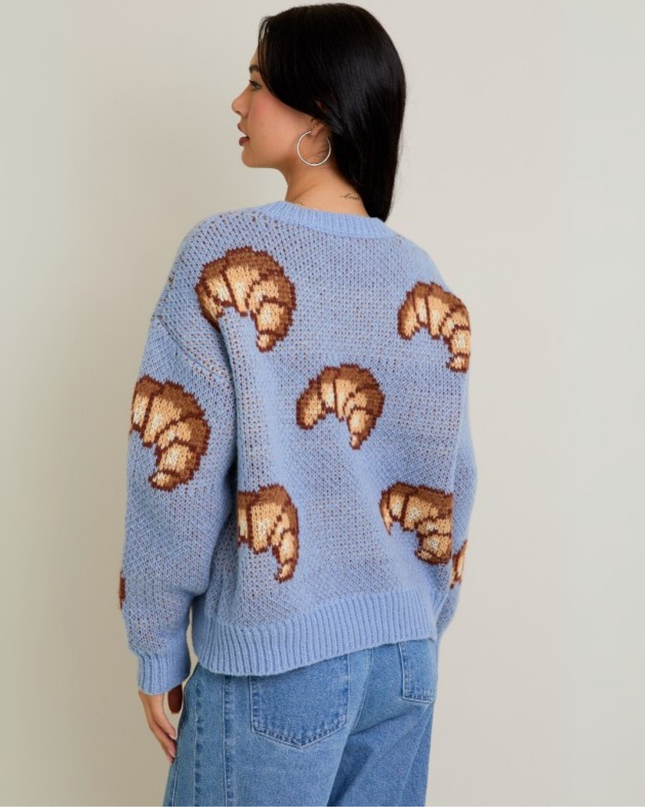 Croissant Retro Graphic Knit Crewneck Sweater
