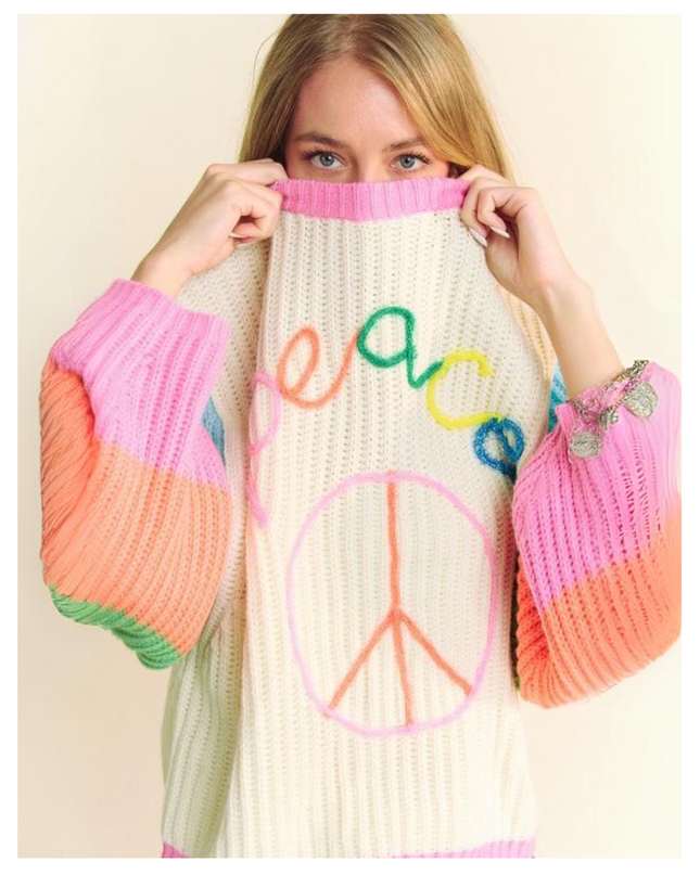 Peace & Color Knit Sweater - Retro Rainbow Vibes