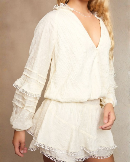 Boho Chic V-Neck Long Sleeve Ruffle Romper