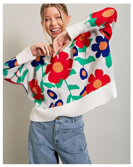 Retro Bloom Oversized Sweater