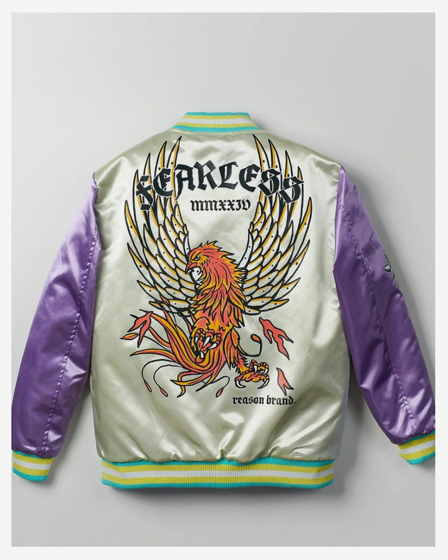 Vibrant Retro Tiger & Koi Satin Bomber Jacket