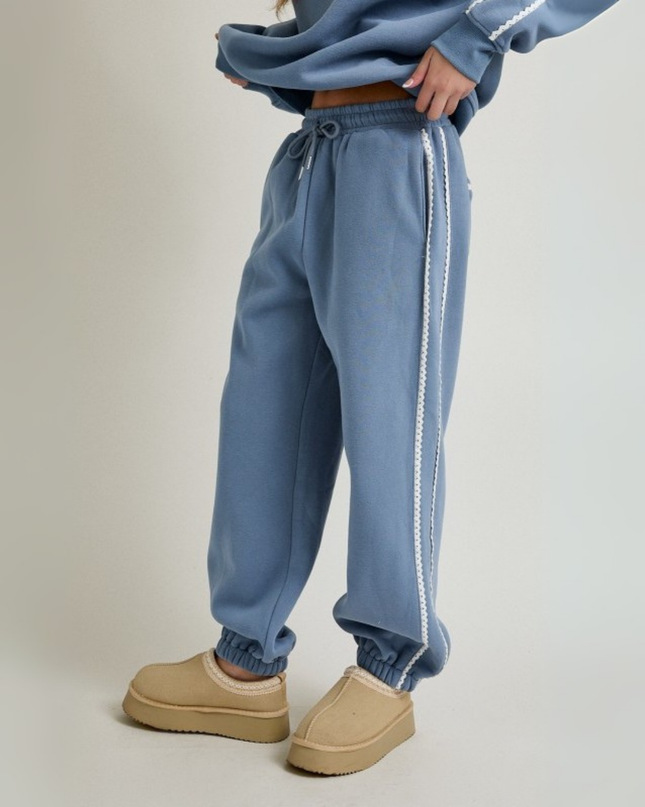 Dusty Blue Baggy Jogger Sweatpants with Trim