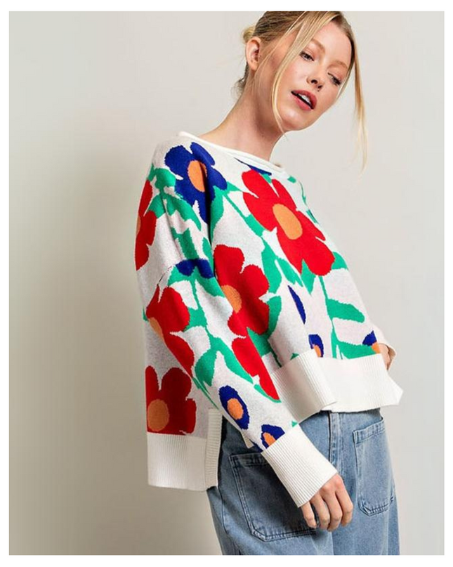 Retro Bloom Oversized Sweater