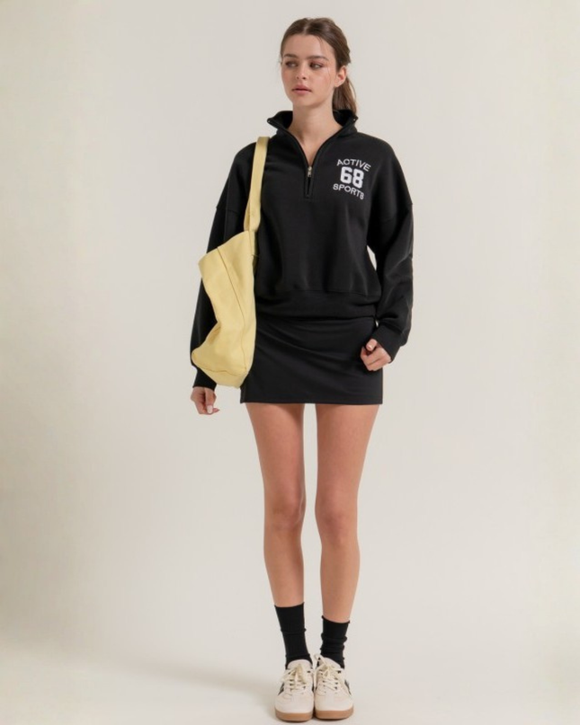 Relaxed Zip-Up High Neck Sweatshirt – Modern Street Style Essential