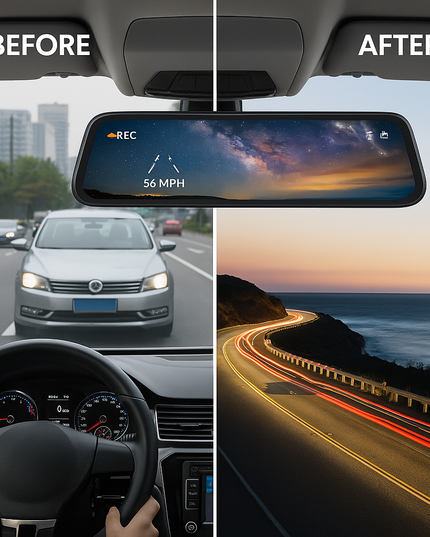 Smart Rearview Mirror with Front & Rear Camera, 2.5K Touchscreen, GPS & 32GB SD Card