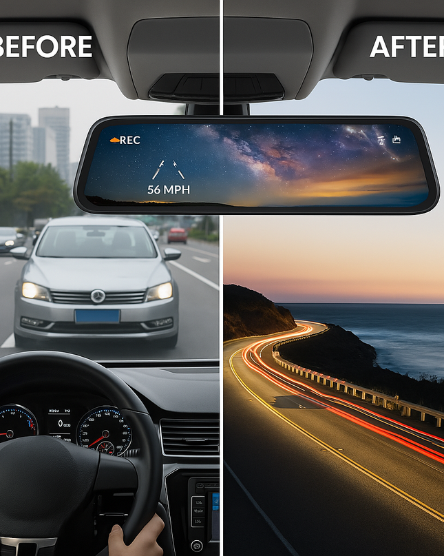Smart Rearview Mirror with Front & Rear Camera, 2.5K Touchscreen, GPS & 32GB SD Card