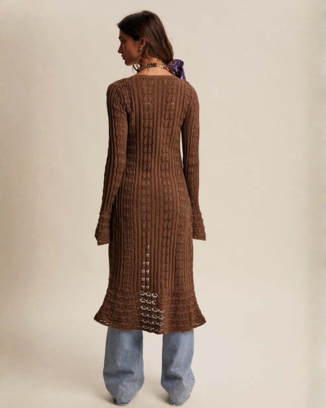 Crochet Longline Cardigan with Button Front