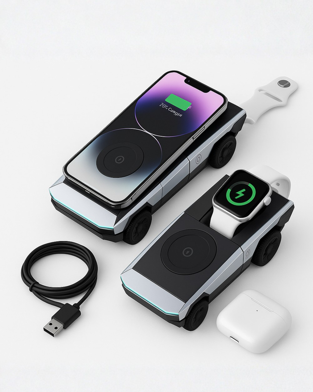 Cybertruck 3-in-1 Wireless Charging Station – Fast Charger for iPhone, AirPods & Apple Watch
