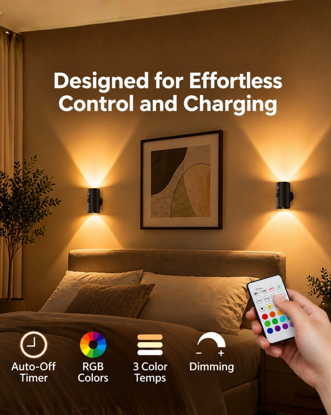 Rechargeable Magnetic Wall Light with Remote Control — LED Up & Down Wall Sconce