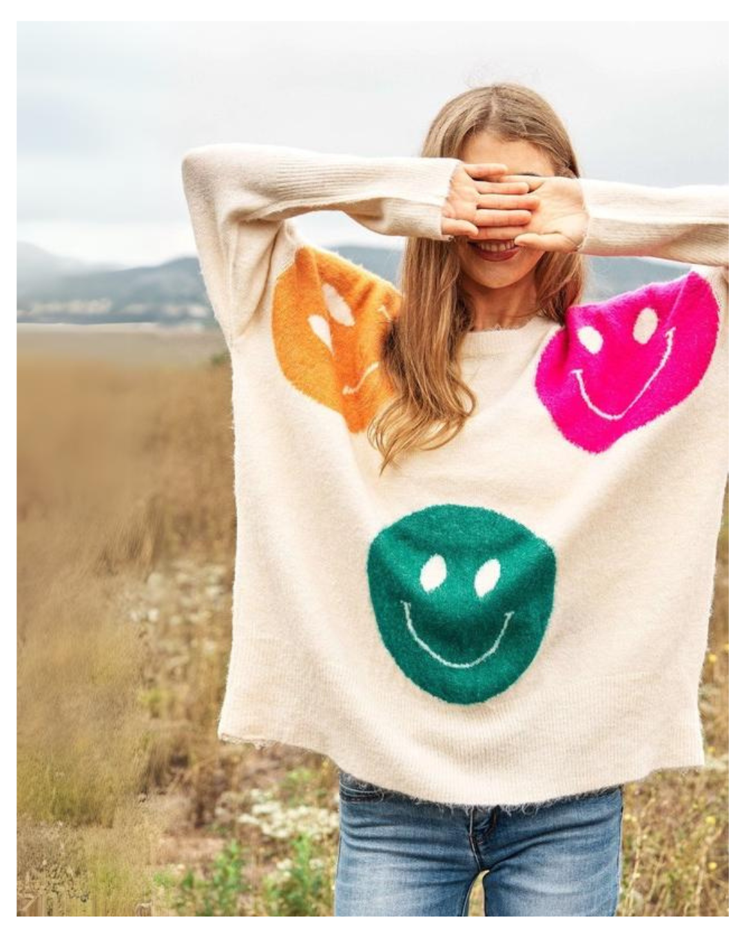 Happy Faces Sweater - Multi-Color Smiley Knit