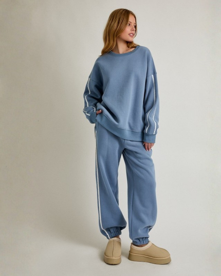 Dusty Blue Baggy Jogger Sweatpants with Trim