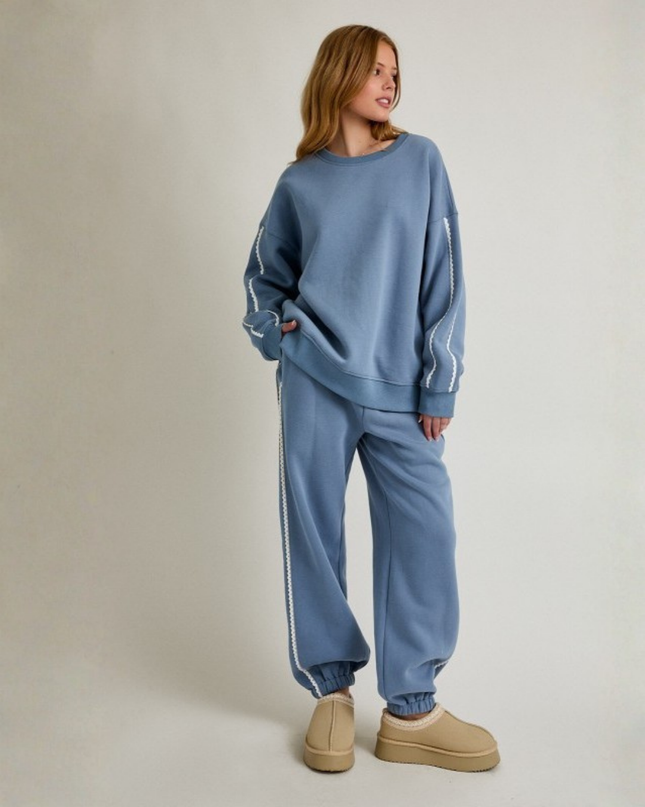Dusty Blue Baggy Jogger Sweatpants with Trim