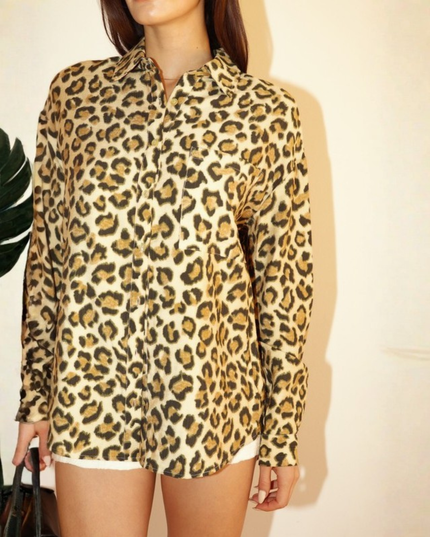 Leopard Print Button-Up Long Sleeve Shirt