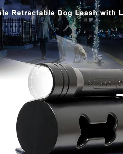 Correa retráctil doble para perros con linterna LED