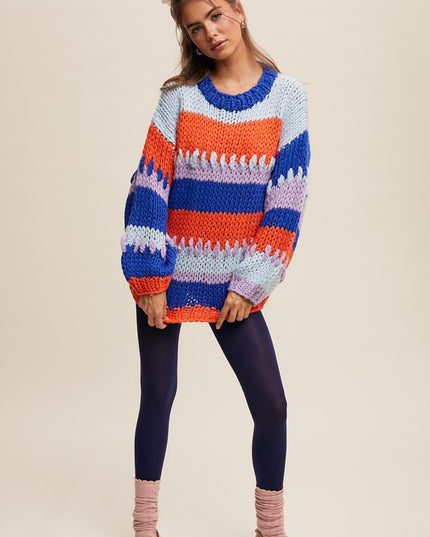 Striped Multicolor Hand-Crocheted Pullover Sweater