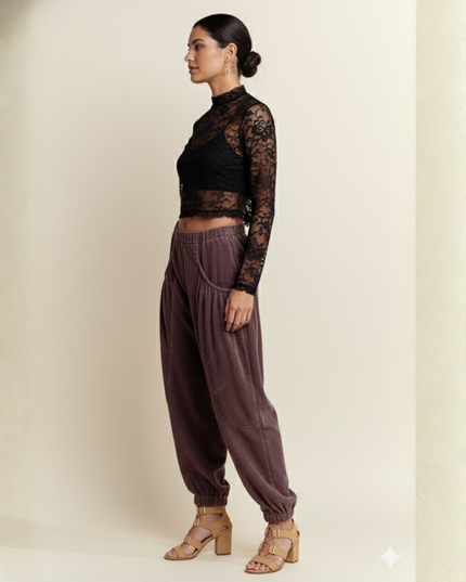 Burgundy Cargo Joggers – Wide Pocket Streetwear Pants