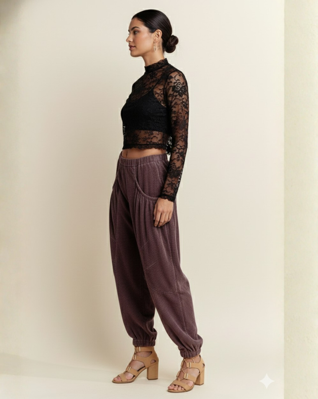 Burgundy Cargo Joggers – Wide Pocket Streetwear Pants