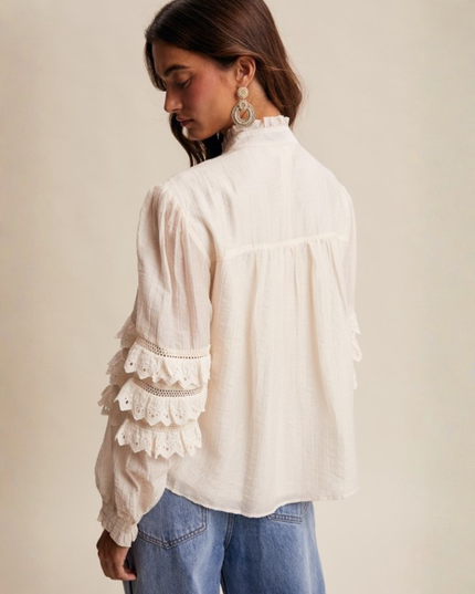 Ruffled Lace Eyelet Blouse with Vintage Boho Vibes