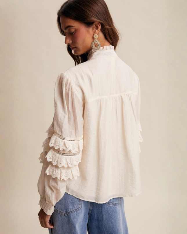 Ruffled Lace Eyelet Blouse with Vintage Boho Vibes