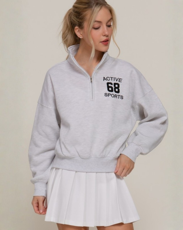 Relaxed Zip-Up High Neck Sweatshirt – Modern Street Style Essential