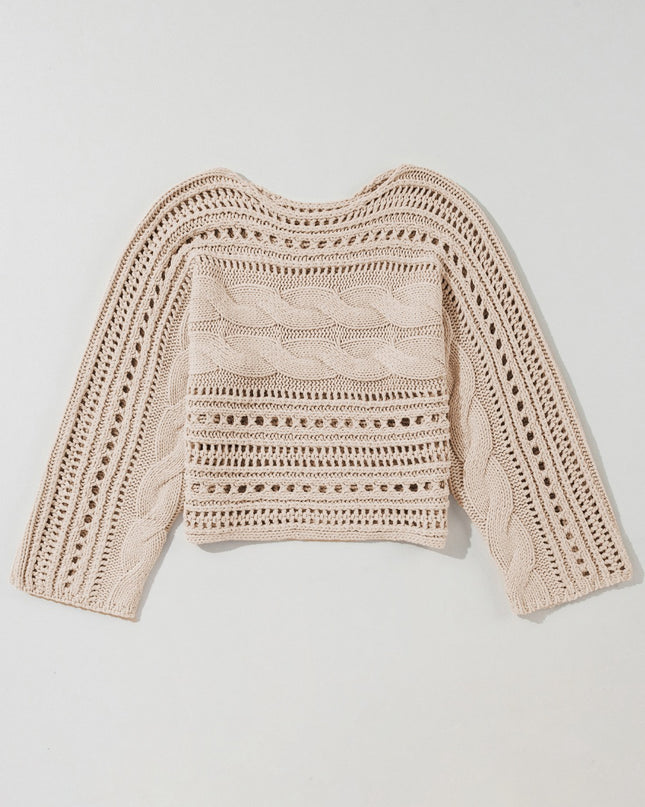 Hollow-out Cable Knit Cropped Sweater