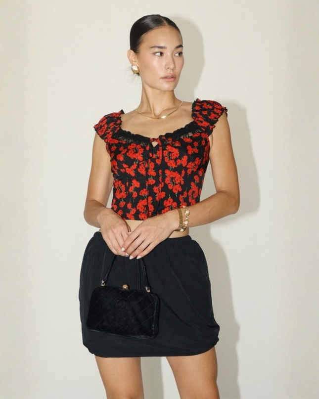 Romantic Red Floral Tie-Front Crop Top