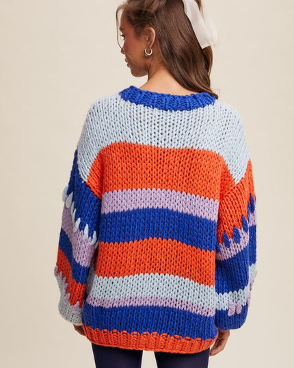 Striped Multicolor Hand-Crocheted Pullover Sweater