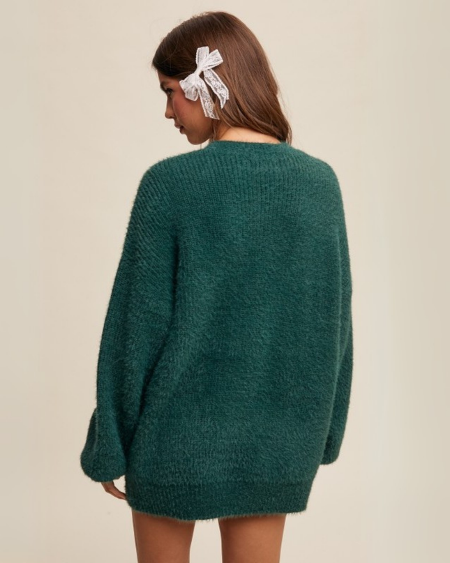 Own The Game” Fuzzy Oversized Knit Sweater