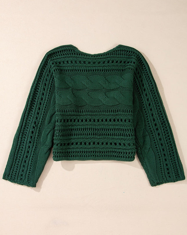 Hollow-out Cable Knit Cropped Sweater