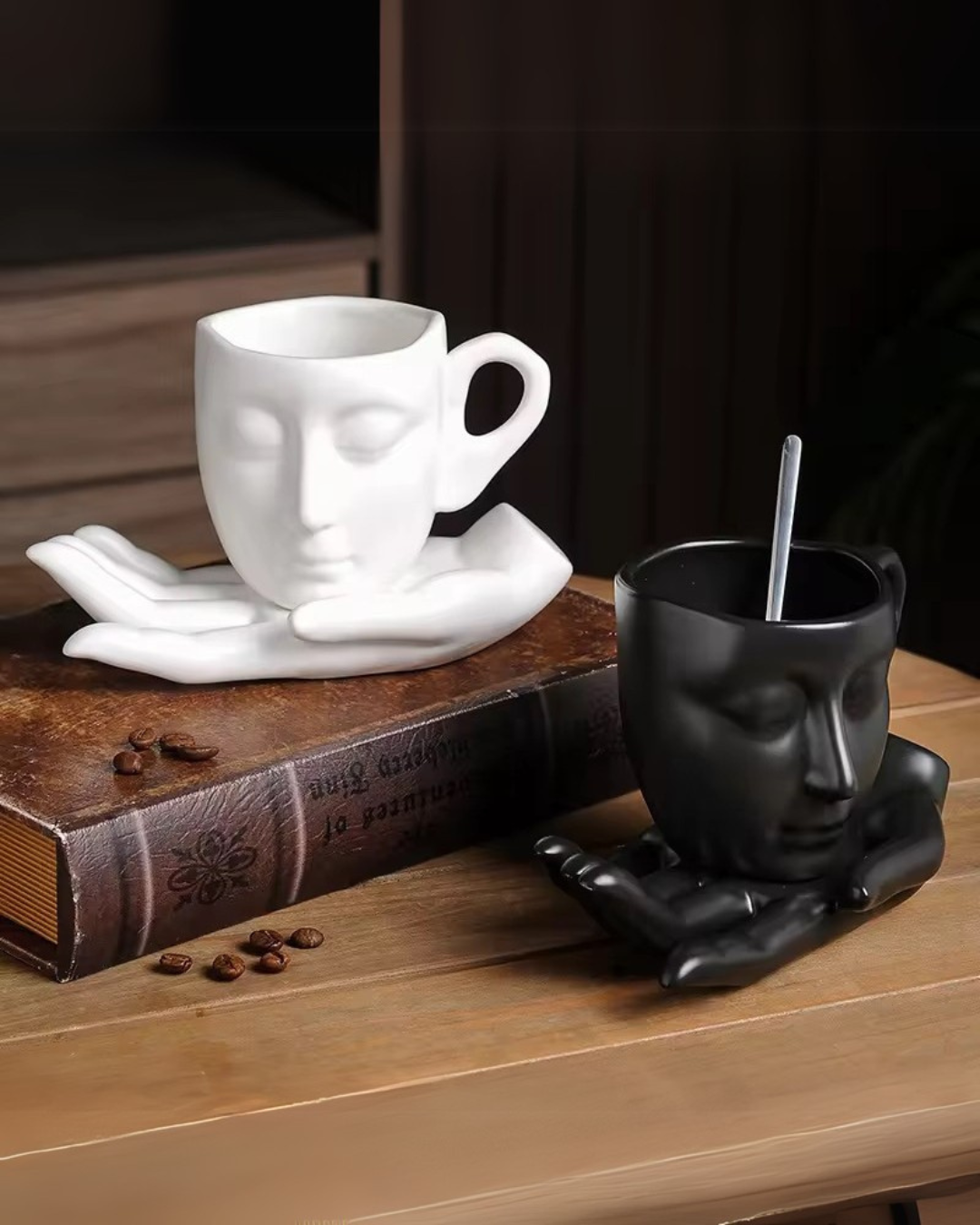 Zen Coffee cup - Face Design Mug with Hand-Shaped Holder Set