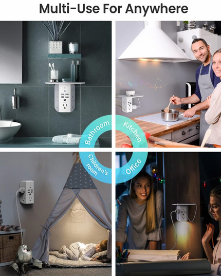 Wall Outlet Extender with USB Ports and Integrated Shelf