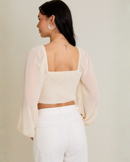Chiffon Corset Crop Top with Puff Sleeves