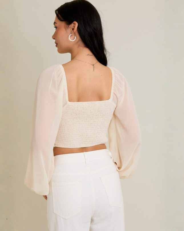 Chiffon Corset Crop Top with Puff Sleeves