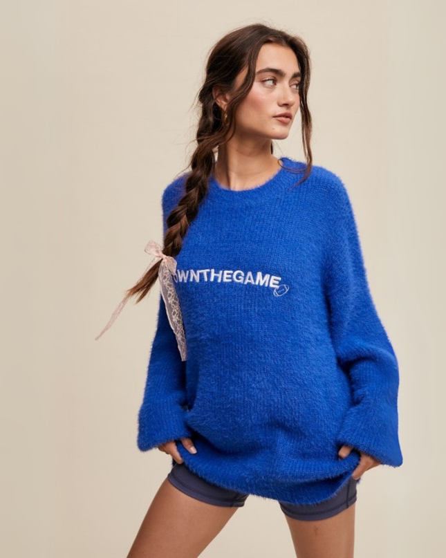 Own The Game” Fuzzy Oversized Knit Sweater