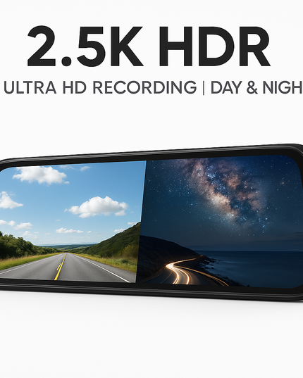 Smart Rearview Mirror with Front & Rear Camera, 2.5K Touchscreen, GPS & 32GB SD Card