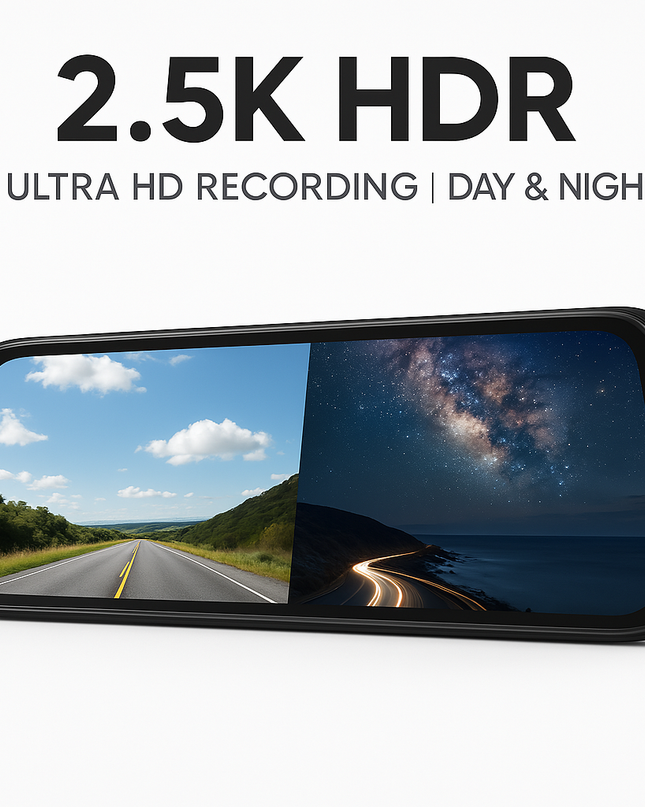 Smart Rearview Mirror with Front & Rear Camera, 2.5K Touchscreen, GPS & 32GB SD Card