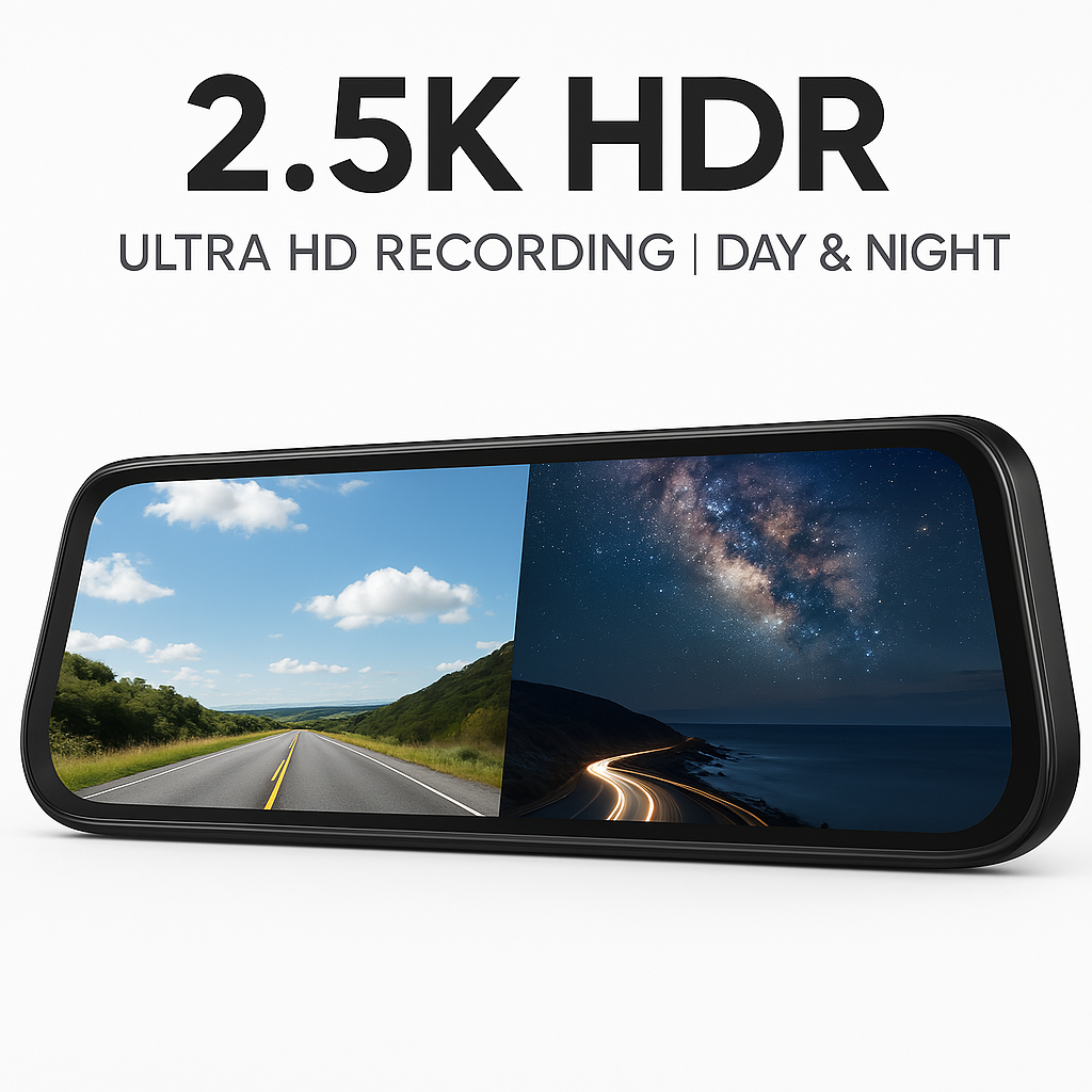 Smart Rearview Mirror with Front & Rear Camera, 2.5K Touchscreen, GPS & 32GB SD Card