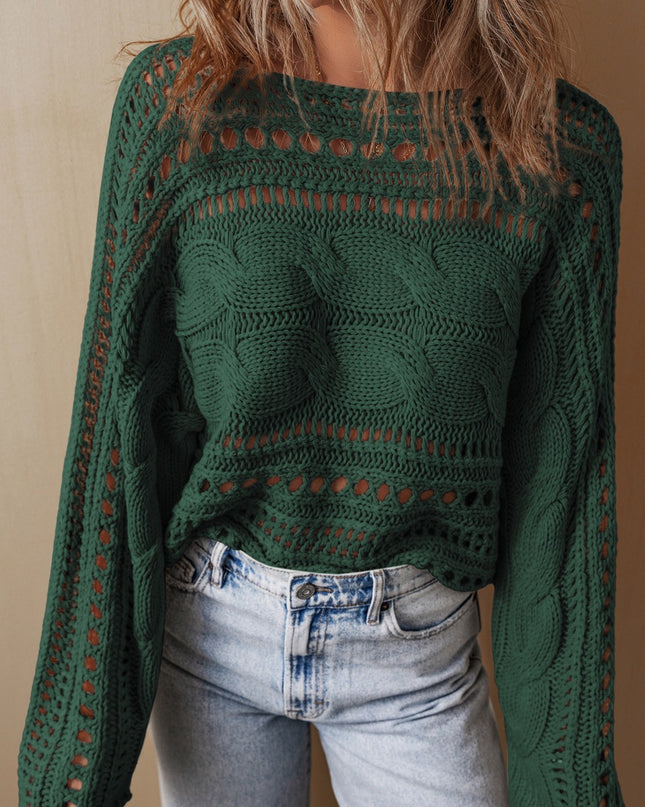 Hollow-out Cable Knit Cropped Sweater