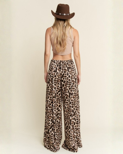 Leopard & Cheetah Print Wide-Leg Flowy Pants – High Waist, Boho-Chic Lounge Fit