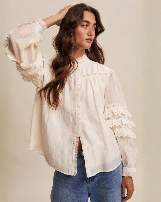 Ruffled Lace Eyelet Blouse with Vintage Boho Vibes