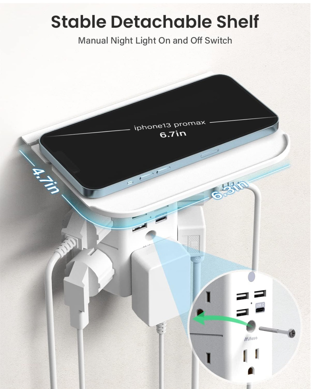 Wall Outlet Extender with USB Ports and Integrated Shelf