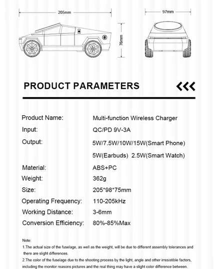 Cybertruck 3-in-1 Wireless Charging Station – Fast Charger for iPhone, AirPods & Apple Watch