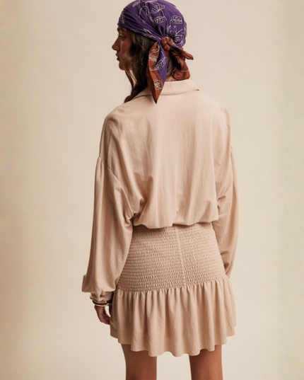 Smocked Mini Skirt & Button Down Top Set