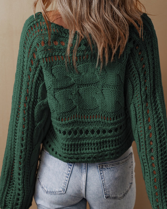 Hollow-out Cable Knit Cropped Sweater