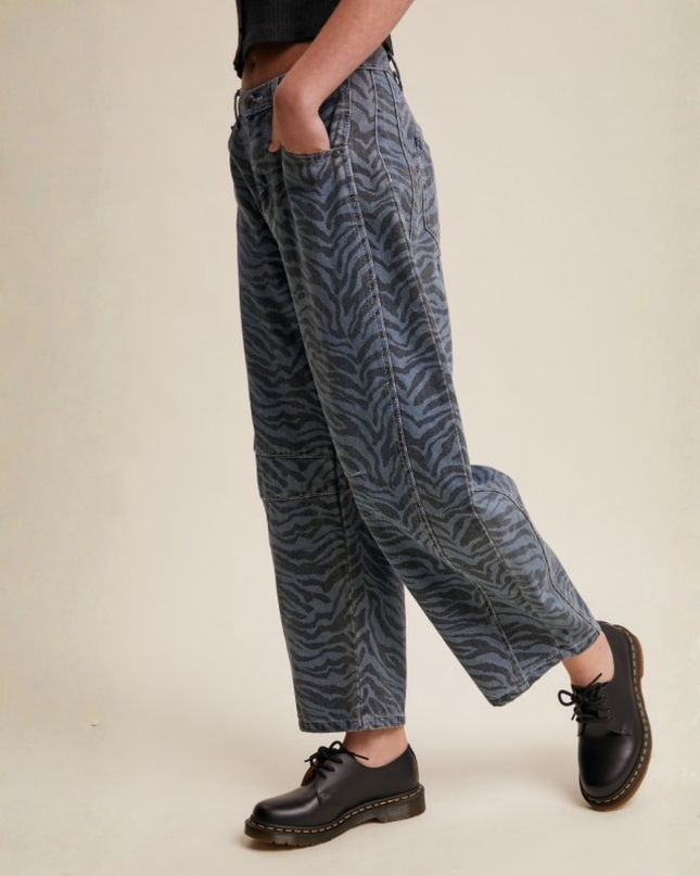 Zebra Print Barrel Jeans – High-Waist Loose Fit Denim