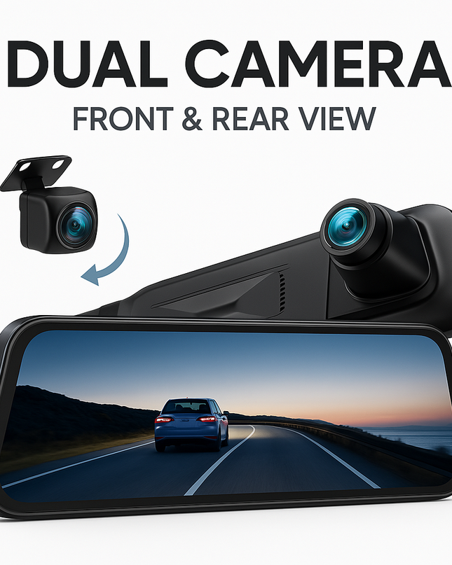 Smart Rearview Mirror with Front & Rear Camera, 2.5K Touchscreen, GPS & 32GB SD Card