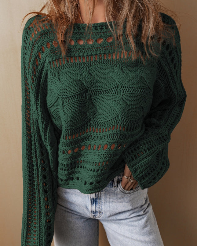 Hollow-out Cable Knit Cropped Sweater