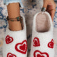 White Heart Shape Round Toe Plush Slippers