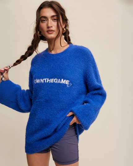 Own The Game” Fuzzy Oversized Knit Sweater
