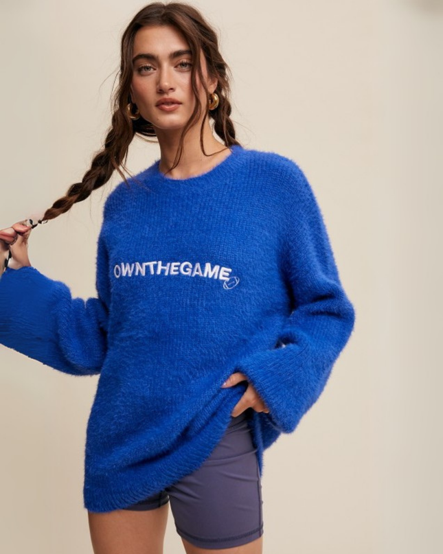 Own The Game” Fuzzy Oversized Knit Sweater